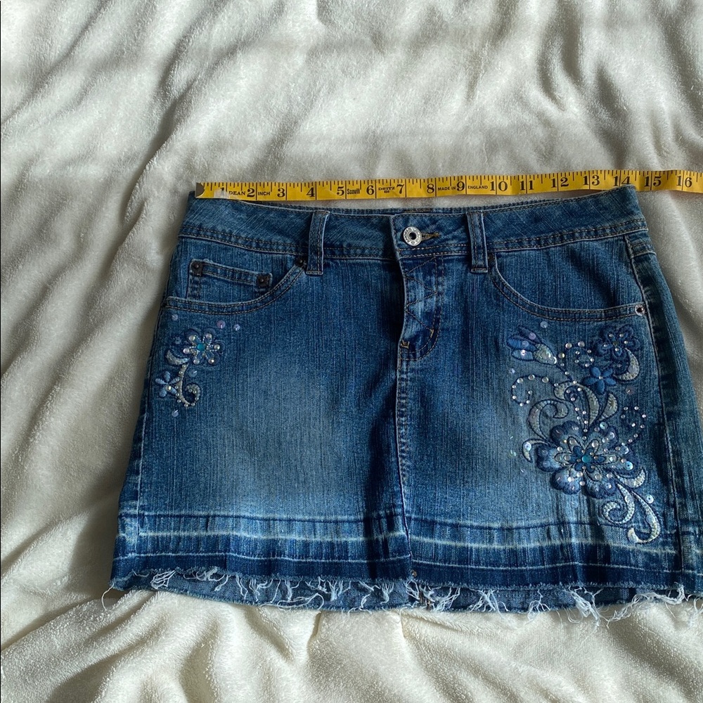 Vintage Embroidered Denim Mini Skirt - Blue - Picture 4 of 8